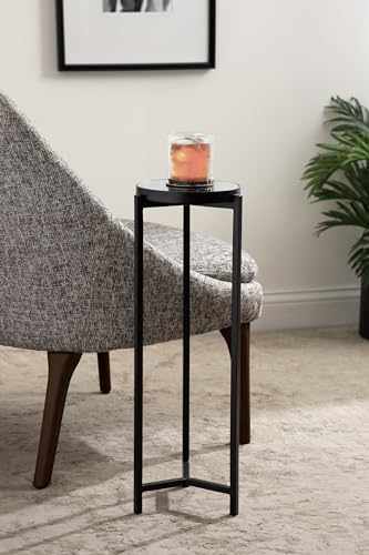 Aguilar Modern Mirrored Round Drink Table; 9 x 9 x 23; Black; Metal Accent Table with Mirrored Tabletop and for Use as Small Plant Stand