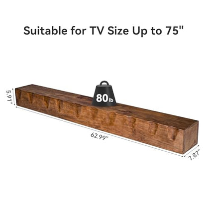 63" Solid Wood Floating TV Stand for TVs Up to 75", Rustic Brown, view 3