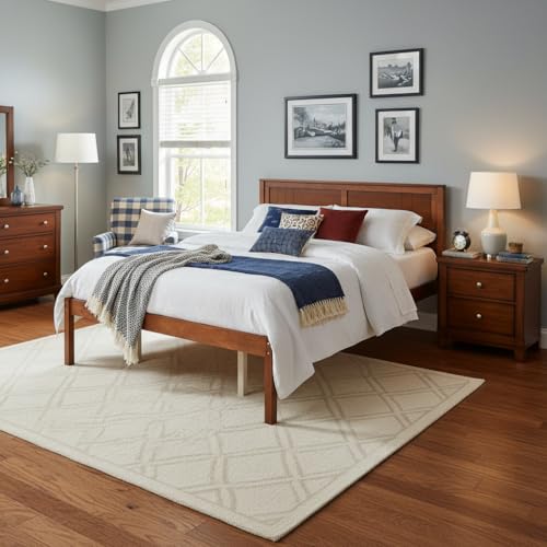 Full Size Wood Platform Bed Frame with Headboard, view 5