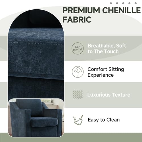 Swivel Accent Chairs Set of 2, Chenille Armchair with Lumbar, Navy | Comfortable Upholstered | Modern Reading Seat | Solid Wood Frame | High-Resilience Foam Padding | For Living Room, Bedroom
