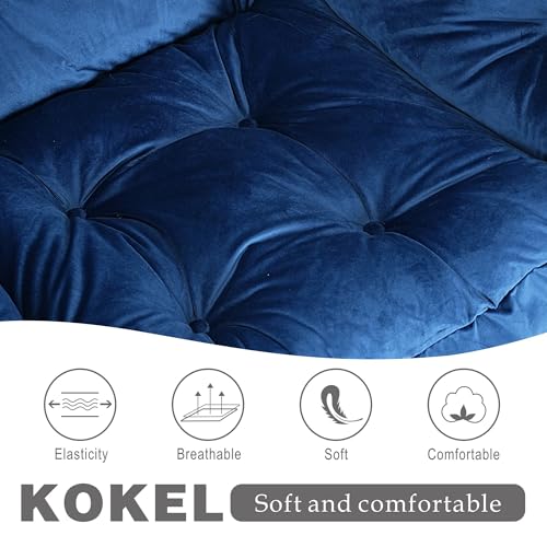 Kokel Lazy Chair with Folding Ottoman,Living Room Chairs, Accent Contemporary Lounge Chair, Single Steel Frame Leisure Sofa Chair with Armrests and A Side Pocket (Blue)