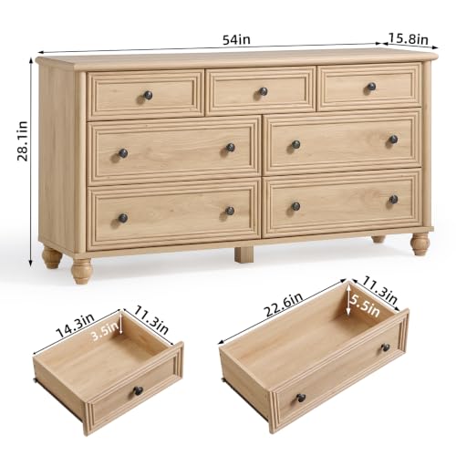 54" Dresser for Bedroom, Farmhouse 7 Drawers Dressers with Gourd Legs, view 3