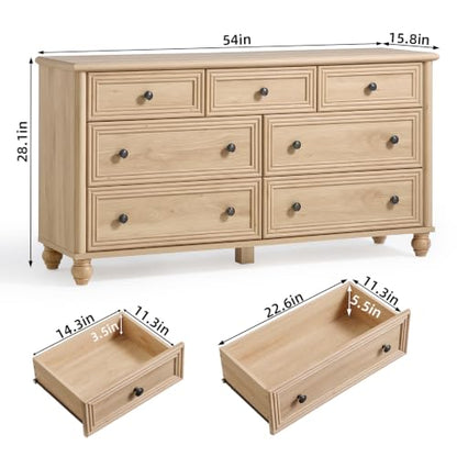 54" Dresser for Bedroom, Farmhouse 7 Drawers Dressers with Gourd Legs, view 3