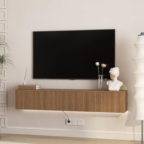 65" Floating TV Stand Wall Mounted with 16 Color LEDs & Power Outlets for TVs, view 6