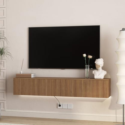 65" Floating TV Stand Wall Mounted with 16 Color LEDs & Power Outlets for TVs, view 6