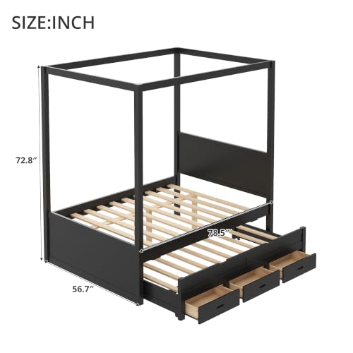 Full Size Farmhouse Canopy Bed with Storage Drawers and Trundle, view 3