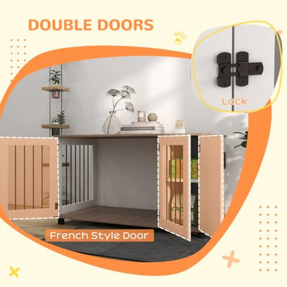 Dog Crate Furniture with Storage Double Doors for Large Dogs Walnut, view 6