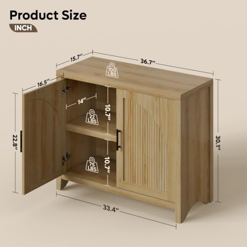 37 "W Fluted Sideboard Buffet Cabinet with Storage, Natural Oak, view 3