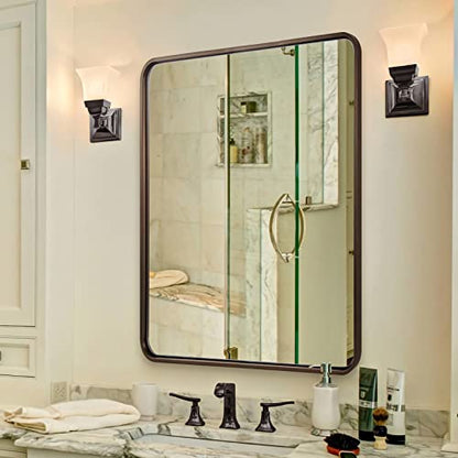 Bronze Bathroom Mirror, 30x36 InchRounded Rectangle Oil Rubbed Bronze Mirror, Bronze Mirrors for Wall Metal Framed, Iron Tube, 1’’ Deep, Wall-Mounted Horizontally/Vertically