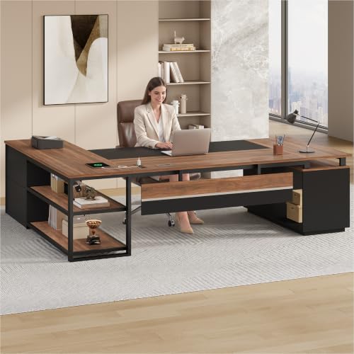71" L Shaped Executive Desk, Large Office Desk with Lockable File Cabinet, view 5