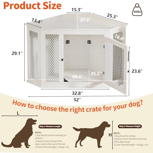 Corner Dog Crate, Wooden Furniture‑Style Crate for S/M & L‑Size Dogs, view 8