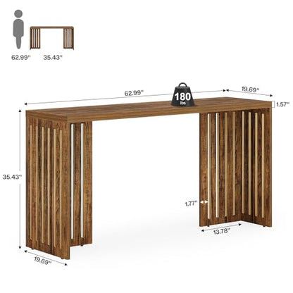 Tribesigns Bar Table, 63-Inch Counter Height Pub Table, Industrial Bar Height Table, Rectangular High Top Kitchen & Dining Counter Tables with Louvered Base for Narrow Space, Rustic Brown