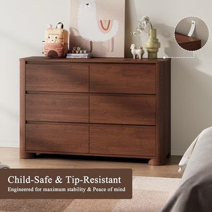 Walnut 6 Drawer Dresser for Bedroom, 47" Wide Chest of Drawers, view 7