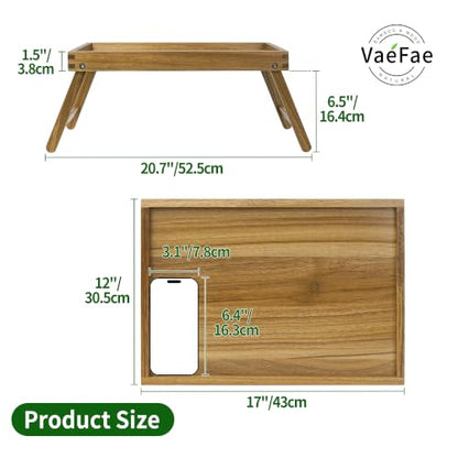 Acacia Bed Table Tray, Wooden Breakfast Tray with Folding Legs, Bed Tray for Eating and Laptop, Eating Trays for Bedroom