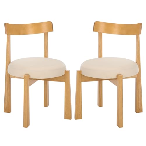 SAFAVIEH Furniture - Anselm Dining Chair Set of 2 - White & Light Blonde Solid Wood - Modern Upholstered Chair - Fully Assembled - Ideal for Dining Room, Kitchen, 19" Seat Height (DCH8810C-SET2)