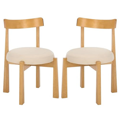 SAFAVIEH Furniture - Anselm Dining Chair Set of 2 - White & Light Blonde Solid Wood - Modern Upholstered Chair - Fully Assembled - Ideal for Dining Room, Kitchen, 19" Seat Height (DCH8810C-SET2)