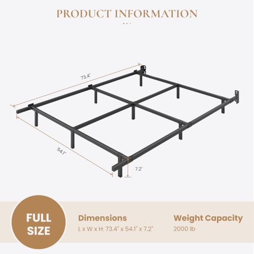 7 Inch Metal Bed Frame, 9-Leg Box Spring Base, Black, Full, view 3