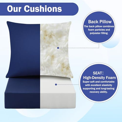 Outdoor Chair Cushions, 24 x 24 Inch Outdoor Cushion for Patio Furniture, Patio Chair Cushion, Waterproof & Fade Resistant Deep Patio Furniture Cushions Set with Handle and Ties, Navy Blue (Set of 4)
