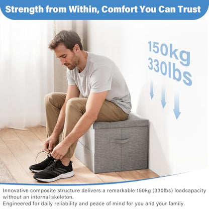 Storage Ottoman Foot Rest Stool, Holds Up to 350lbs, 43L, Foldable | Small Ottoman with Storage, Foot Rest Stool with Thicker Foam Padded Seat, 17x13x13in, Drak Gray