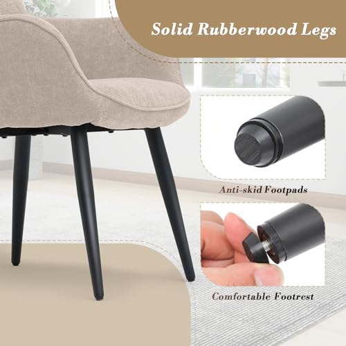 Wingback Accent Chair for Living Room, Upholstered Arm Reading Chair for Adults, Cozy Linen Fabric Armchair with Metal Legs for Bedroom, Makeup, Office, Beige