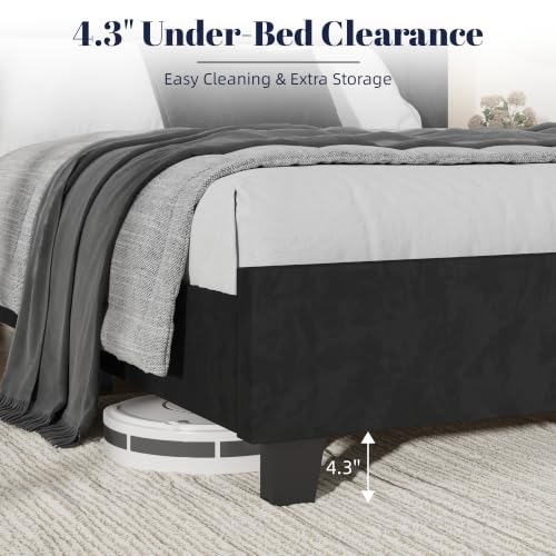 Upholstered Queen Bed Frame, 54" Tall Wingback Headboard, Black, view 7