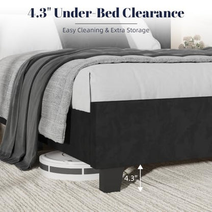 Upholstered Queen Bed Frame, 54" Tall Wingback Headboard, Black, view 7