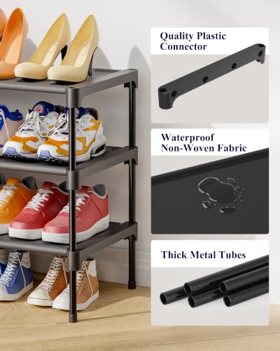Shoe Rack - Non-Woven Shoe Rack Shelf, 27.5" Wide - 3 Tier, Black, view 5