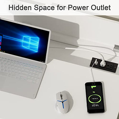 Computer Desk with USB Charging Ports and Power Outlets, Modern Simple 40 inch White Desk with 2 Drawers, Vanity Desk, Makeup Table for Home Office, Bedroom