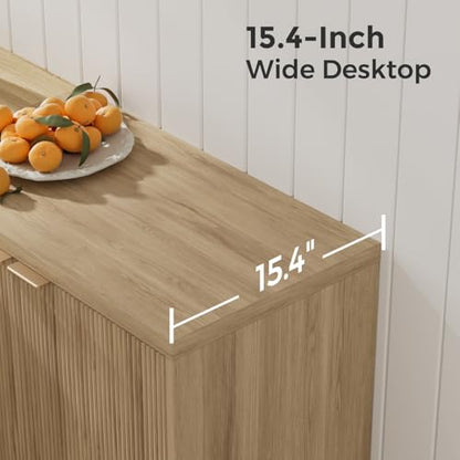 Buffet Cabinet with Storage, Modern Fluted Accent Sideboard with Doors & Adjustable Shelf, Buffet Table Entryway Cabinets for Living Room, Kitchen, Dining Room, Hallway, Natural