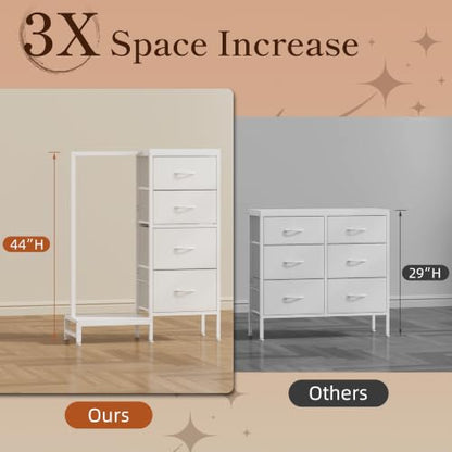 Tall Dresser 44''H with Hanging Rack, 4 Drawers Small Closet Dresser for Bedroom, view 6