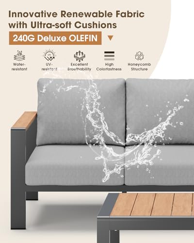Aluminum Outdoor Patio Furniture Set 6 Seats, Outdoor Sectional Corner Sofa with Thick Waterproof Cushions & Coffee Table, Patio Conversation Sets for Backyard, Porch, Balcony, Deck, Gray