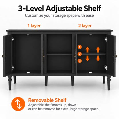 59" Vintage Sideboard Buffet Cabinet with Adjustable Shelves, Black, view 6
