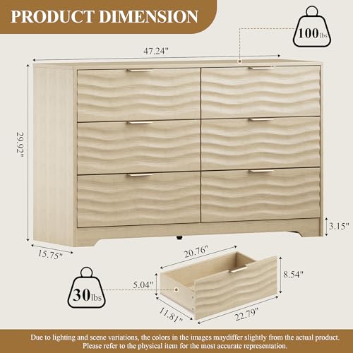 48" Wide 6 Drawers Dresser for Bedroom, view 3