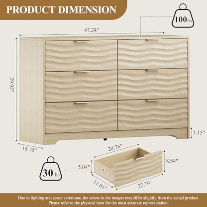 48" Wide 6 Drawers Dresser for Bedroom, view 3