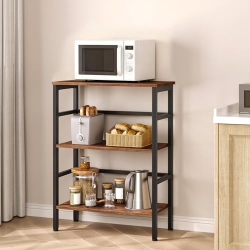 3 Tier Bookshelf, 23.6" L Industrial Bookcase, Record Storage Rack with Side Fence, Storage Shelf with Metal Frame, Rustic Open Display Shelf for Living Room, Bedroom, Rustic Brown BF86CJ01G1