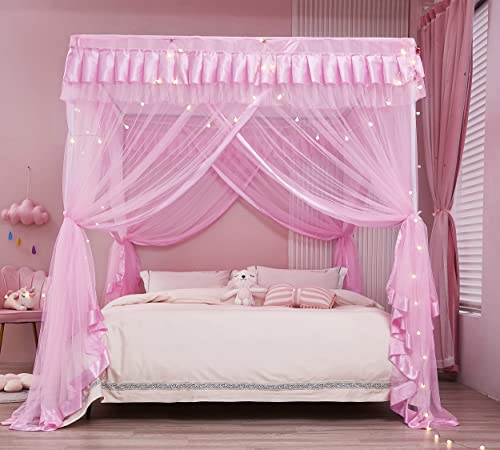 4 Corners Post Canopy Bed Curtains for Girls Full Size, view 6