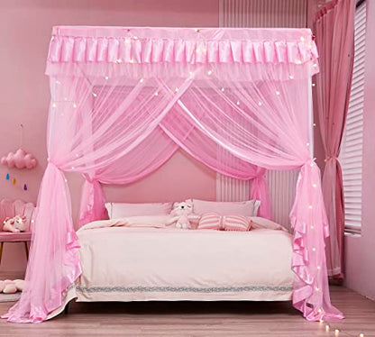 4 Corners Post Canopy Bed Curtains for Girls Full Size, view 6