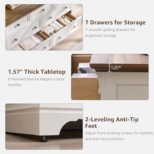 Farmhouse 7 Drawers Dresser for Bedroom 54" W Wood Rustic Chest, view 6