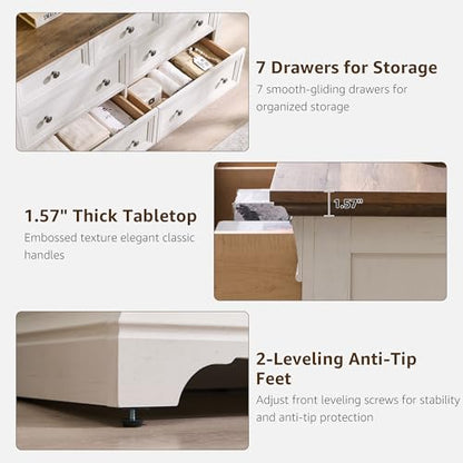 Farmhouse 7 Drawers Dresser for Bedroom 54" W Wood Rustic Chest, view 6