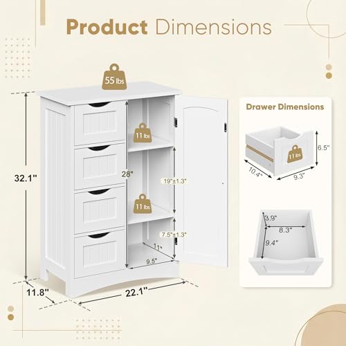 Bathroom Storage Cabinet with 4 Drawers and 1 Cupboard, view 4