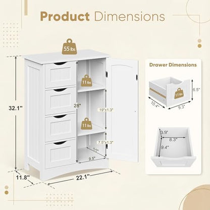 Bathroom Storage Cabinet with 4 Drawers and 1 Cupboard, view 4
