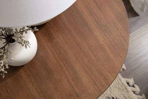 Foxford Tiered Round Side Table; 22 x 22 x 24; Walnut Brown; Transitional Two-Tier Circle Nightstand Table with Storage and Resilient Wood Construction for Bedroom Decor