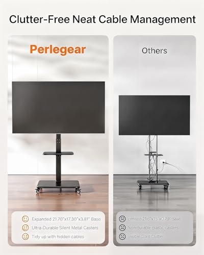Rolling TV Stand for 30-75 Inch, Mobile TV Cart Holds up to 110 lbs, Tilt & Height Adjustable Portable TV Stand on Wheels for Bedroom with Shelf, Outdoor TV Stand Max VESA 600x400mm PGTVMC27
