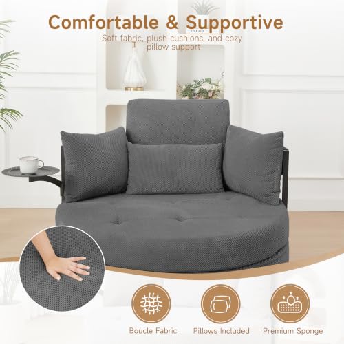 Oversized Chaise Lounge Chair Indoor with Hidden Storage & 270° Rotating Side, view 7
