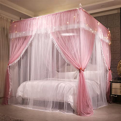 4 Corners Post Ruffle Princess Bed Canopy Curtain-Double Layer Cozy Drape, view 3