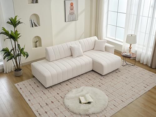 Plush L Shaped Tufted Corner Sofa with Decorative Pillows