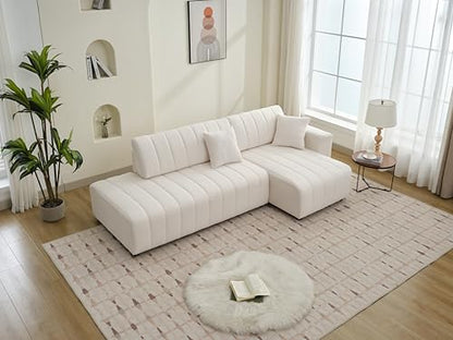 Plush L Shaped Tufted Corner Sofa with Decorative Pillows