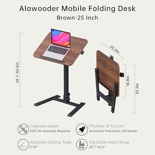 25" Mobile Folding Desk: Pneumatic Sit-Stand, No Assembly, view 4