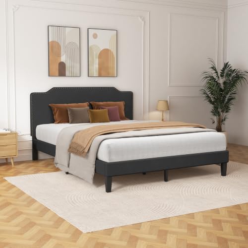Queen Size Bed Frame with Adjustable Headboard Platform, view 2