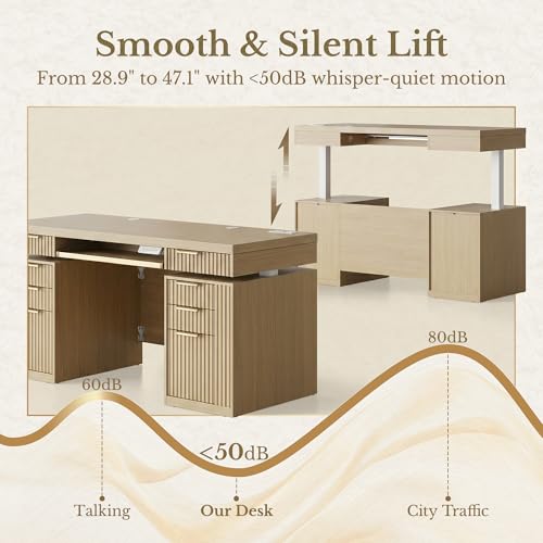 59 Inch Electric Standing Desk with Drawers, Light Walnut, view 4